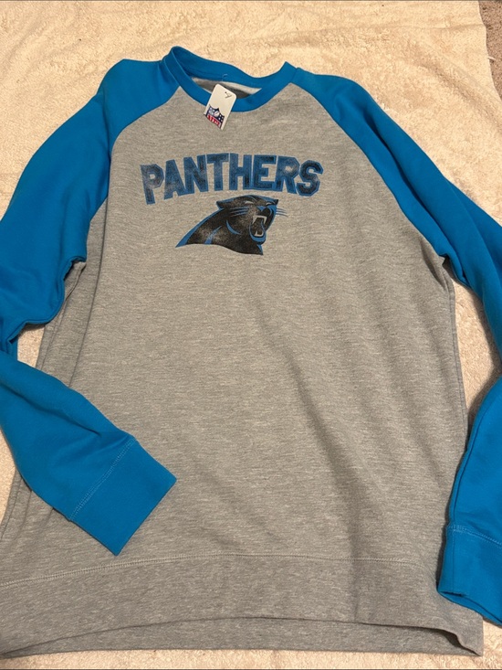 Nfl Team Other - Panthers Raglan Crewneck Sweatshirt - Gray with Blue Sleeves
